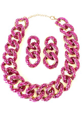 Load image into Gallery viewer, Pink Jewelled Chain Necklace and Earrings Set