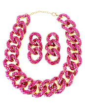 Load image into Gallery viewer, Pink Jewelled Chain Necklace and Earrings Set