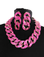 Load image into Gallery viewer, Pink Jewelled Chain Necklace and Earrings Set