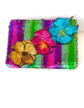 Load image into Gallery viewer, Rainbow Floral Sequin Clutch Bag