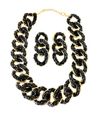Load image into Gallery viewer, Black Jewelled Chain Necklace and Earrings Set