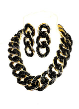 Load image into Gallery viewer, Black Jewelled Chain Necklace and Earrings Set