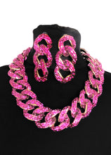 Load image into Gallery viewer, Pink Jewelled Chain Necklace and Earrings Set