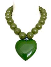Load image into Gallery viewer, Khaki Green Acrylic Heart Necklace
