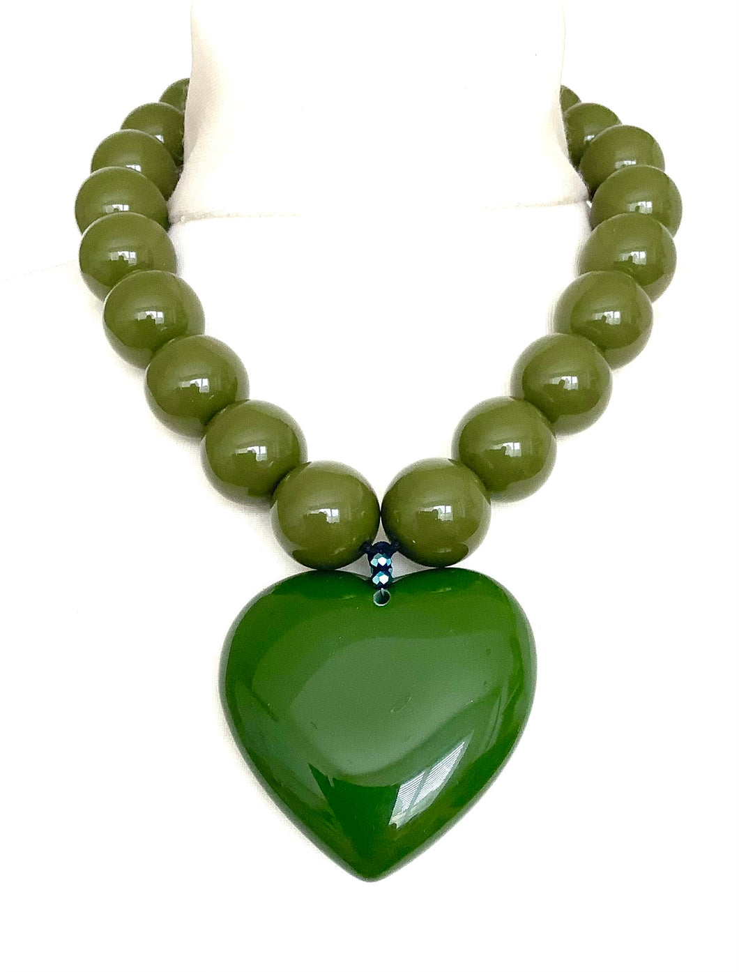 Khaki Green Acrylic Heart Necklace