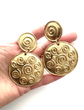 Load image into Gallery viewer, Clip On Gold Ornate Vintage Disc Earrings
