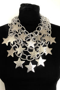 Layered Silver Star Chain Statement Necklace