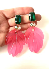 Load image into Gallery viewer, Pink Resin Leaf Earrings
