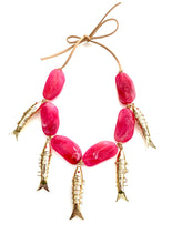 Load image into Gallery viewer, Pink and Gold Vintage Fish Necklace

