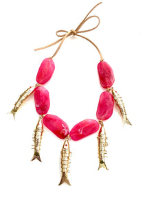 Pink and Gold Vintage Fish Necklace