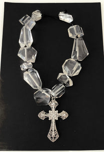 Clear Chunky Bead and Cross Necklace