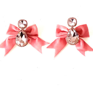 Pink Teardrop Velvet Bow Earrings