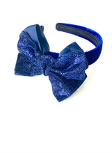 Load image into Gallery viewer, Blue Glitter Bow Headband
