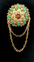 Load image into Gallery viewer, Vintage Green and Gold Chain Brooch
