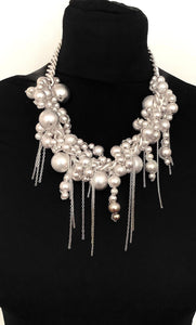 Chunky Matte Silver Bead Statement Necklace