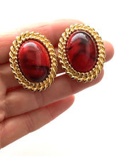 Load image into Gallery viewer, Clip On Vintage Red Oval Earrings
