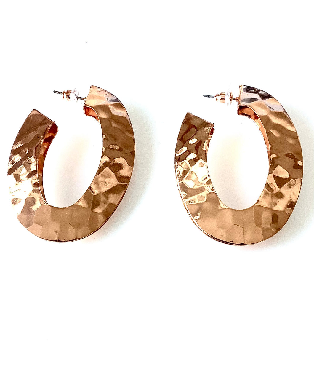 Rose Gold Hammered Hoop Earrings