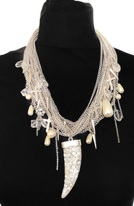 Silver Tusk and Chain Statement Necklace