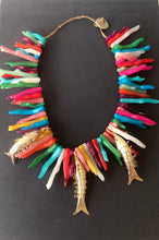 Load image into Gallery viewer, Rainbow Coral and Gold Fish Statement Necklace
