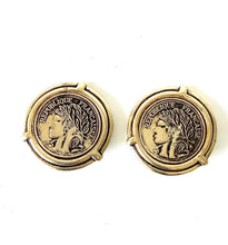 Load image into Gallery viewer, Clip On Vintage Gold Coin Earrings
