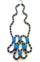 Load image into Gallery viewer, Long Blue and Silver Geometric Necklace
