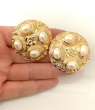 Load image into Gallery viewer, Clip On Faux Pearl and Gold Vintage Earrings
