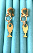 Load image into Gallery viewer, Clip On Gold Plated Fish Hoop Earrings
