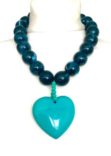 Load image into Gallery viewer, Chunky Teal Acrylic Heart Necklace
