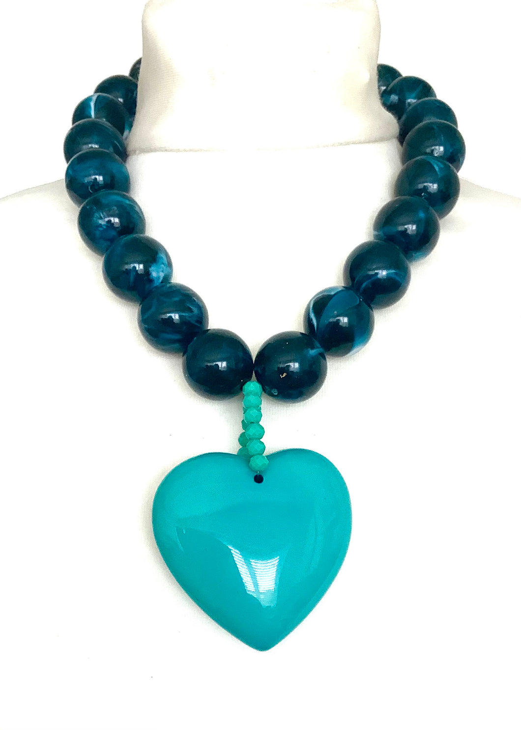 Chunky Teal Acrylic Heart Necklace