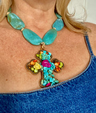Load image into Gallery viewer, Turquoise Bead and Statement Cross Necklace
