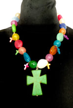 Load image into Gallery viewer, Beaded Green Boho Cross Necklace
