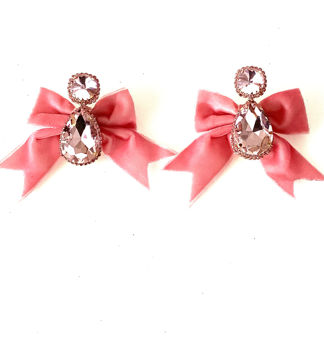 Pink Teardrop Velvet Bow Earrings