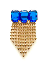 Load image into Gallery viewer, Vintage Blue and Gold Jewelled Brooch
