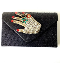 Load image into Gallery viewer, Black Jewelled Hand Clutch Handbag
