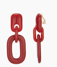 Load image into Gallery viewer, Clip On Red Acrylic Chain Earrings
