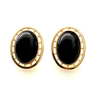 Load image into Gallery viewer, Clip On Vintage Black and Gold Oval Earrings

