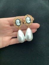 Load image into Gallery viewer, Cameo and Pearl Regency Style Clip On Earrings
