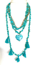 Load image into Gallery viewer, Layered Turquoise Bead Tassel Necklace
