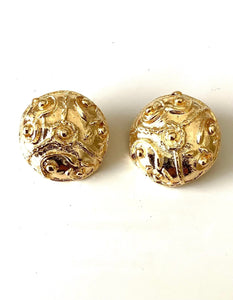 Clip On Gold Vintage Embossed Earrings