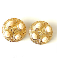 Load image into Gallery viewer, Clip On Faux Pearl and Gold Vintage Earrings
