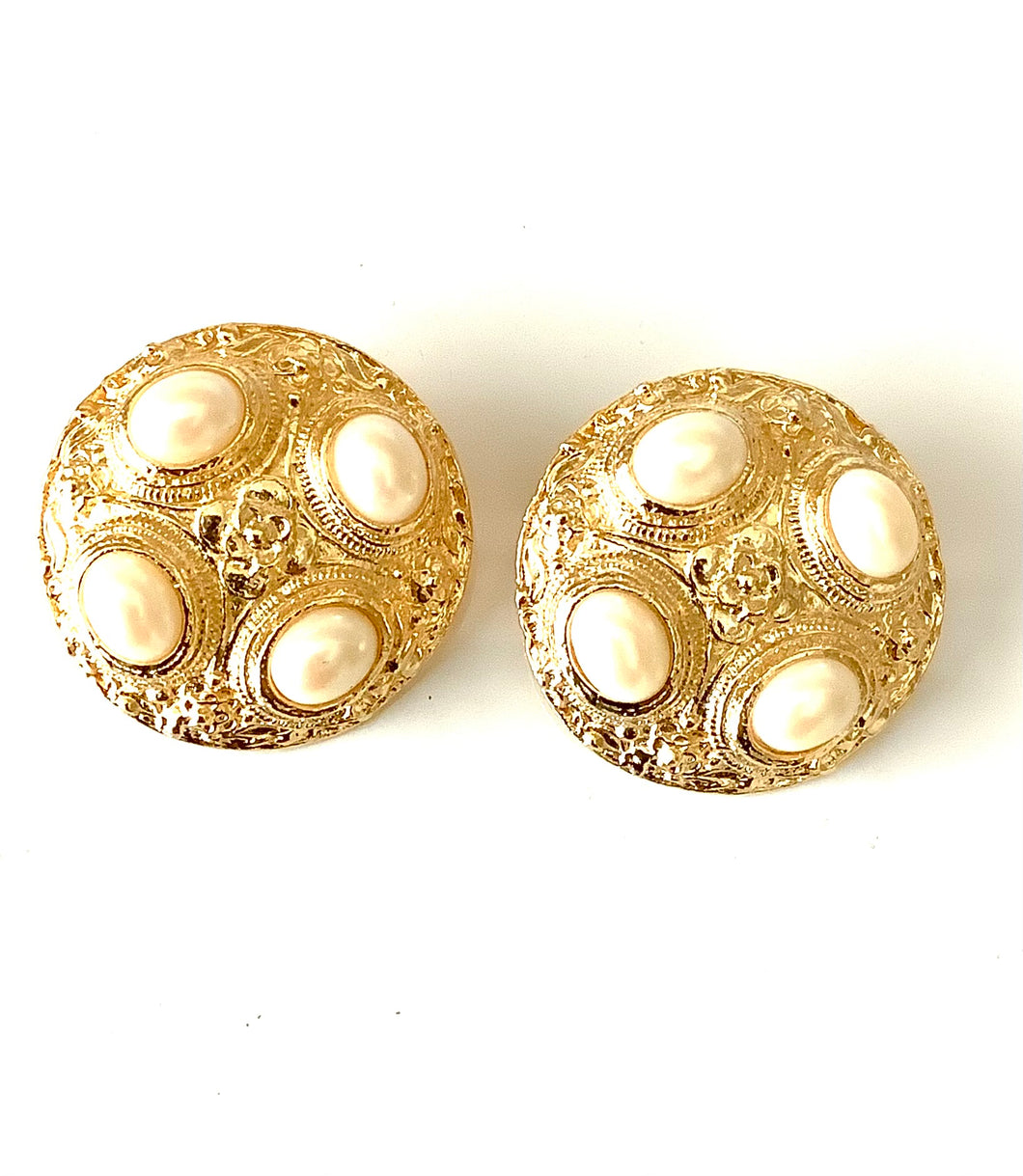 Clip On Faux Pearl and Gold Vintage Earrings