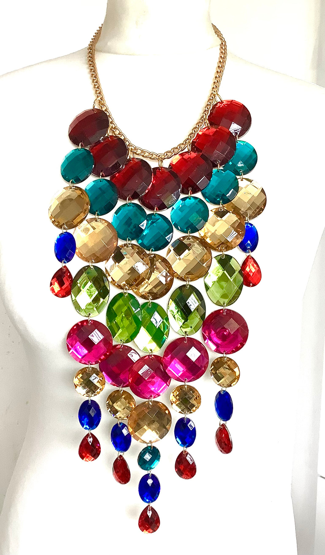 Rainbow Jewelled Gem Festival Statement Necklace