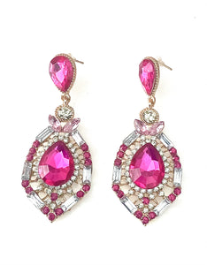 Pink Crystal Jewelled Prom Earrings