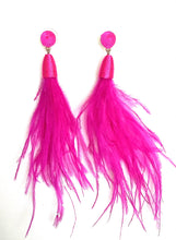 Load image into Gallery viewer, Shocking Pink Feather Statement Earrings
