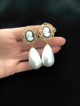 Load image into Gallery viewer, Cameo and Pearl Regency Style Clip On Earrings
