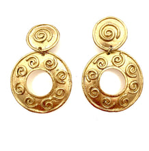 Load image into Gallery viewer, Clip On  Vintage Gold Ornate Hoop Earrings
