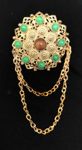 Load image into Gallery viewer, Vintage Green and Gold Chain Brooch
