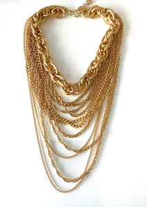 Chunky Gold Layered Waterfall Statement Necklace