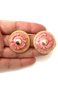 Clip On Vintage Pink and Gold Earrings