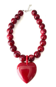 Burgundy Chunky Heart Necklace